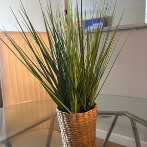 Green Artificial Grass in Woven Basket